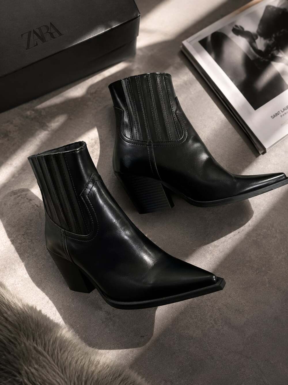 Zara Black Pointed Toe Western Ankle Boots Size 39